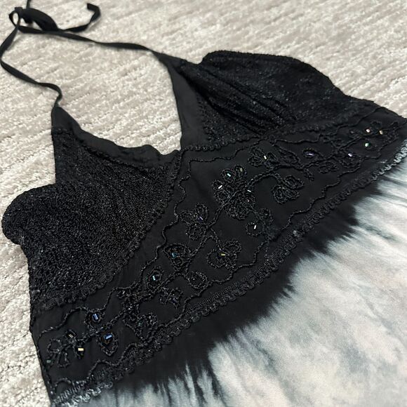 Vintage Dress Womens S Red Black Tie Dye Festival Boho Fairy Halter Y2K 90s - Picture 3 of 16